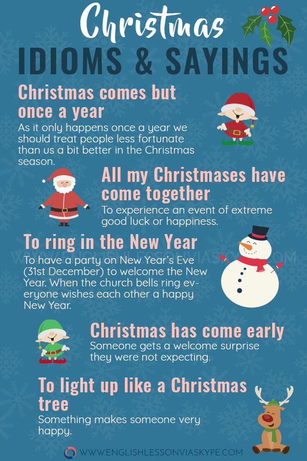 11 Christmas English Idioms with meanings and examples. Learn English with Harry at www.englishlessonviaskype.com #learnenglish #englishlessons #tienganh #EnglishTeacher #vocabulary #ingles #อังกฤษ #английский #aprenderingles #english #cursodeingles #учианглийский #vocabulário #dicasdeingles #learningenglish #ingilizce #englishgrammar #englishvocabulary #ielts #idiomas