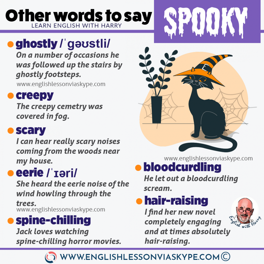Other words to say Spooky in English. Halloween idioms. Improve English from intermediate to advanced at www.englishlessonviaskype.com #learnenglish #englishlessons #EnglishTeacher #vocabulary #ingles #английский #aprenderingles #english #cursodeingles #учианглийский #vocabulário #dicasdeingles #learningenglish #ingilizce #englishgrammar #englishvocabulary #ielts #idiomas