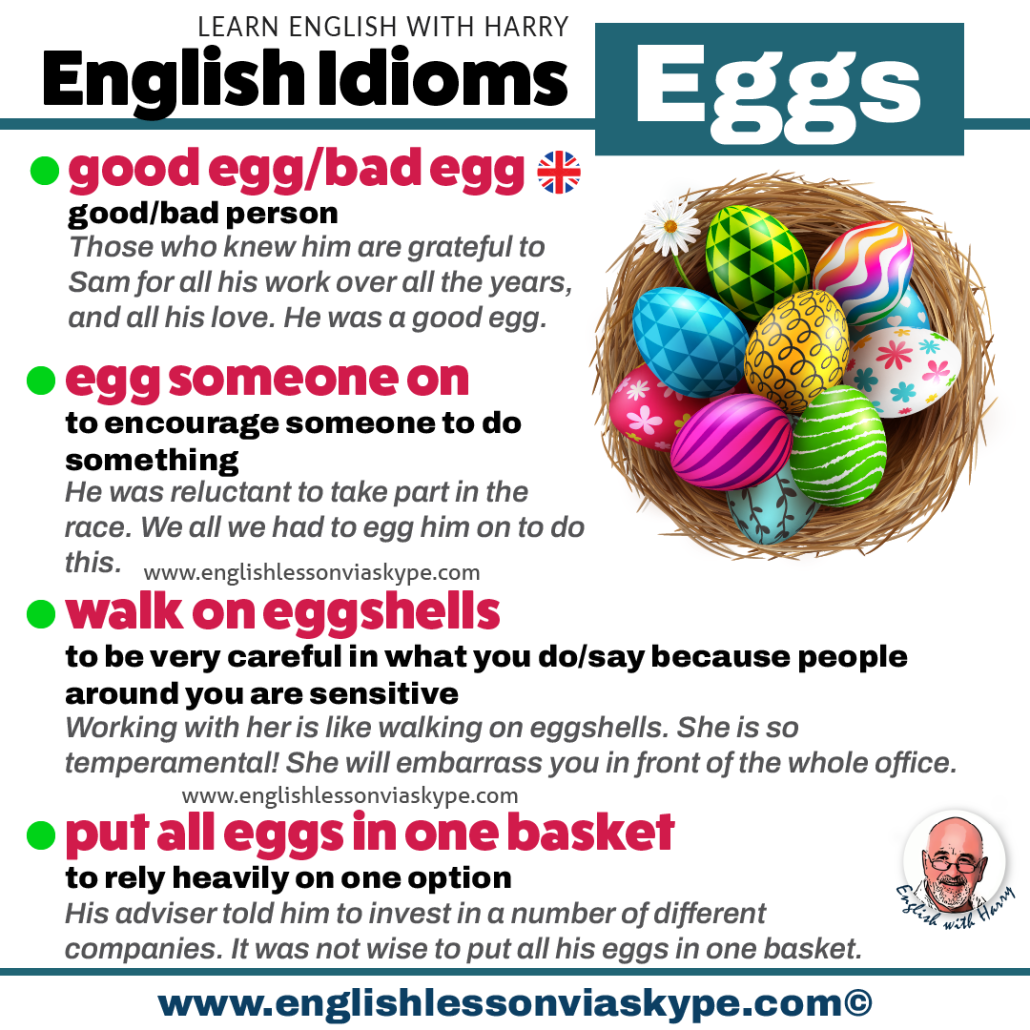 Learn English idioms with eggs. Advanced English vocabulary. Expressions for FCE, CAE, IELTS. Online English lessons at www.englishlessonviaskype.com #learnenglish