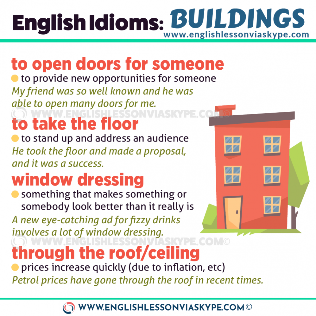 13 English Idioms about Buildings. Hit the roof, from pillar to post meaning. www.englishlessonviaskype.com #learnenglish #englishlessons #английский #angielski #nauka #ingles #Idiomas #idioms #English #englishteacher #ielts #toefl #vocabulary #ingilizce #inglese