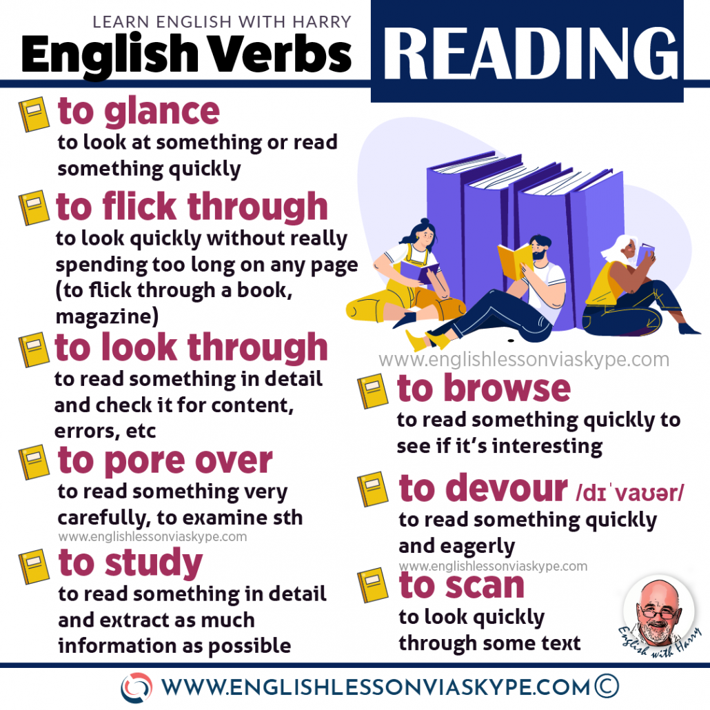 English verbs to describe reading. Other verbs for READ. From intermediate to advanced English with www.englishlessonviaskype.com #learnenglish #englishlessons #EnglishTeacher #vocabulary #ingles #английский #aprenderingles #english #cursodeingles #учианглийский #vocabulário #dicasdeingles #learningenglish #ingilizce #englishgrammar #englishvocabulary #ielts #idiomas