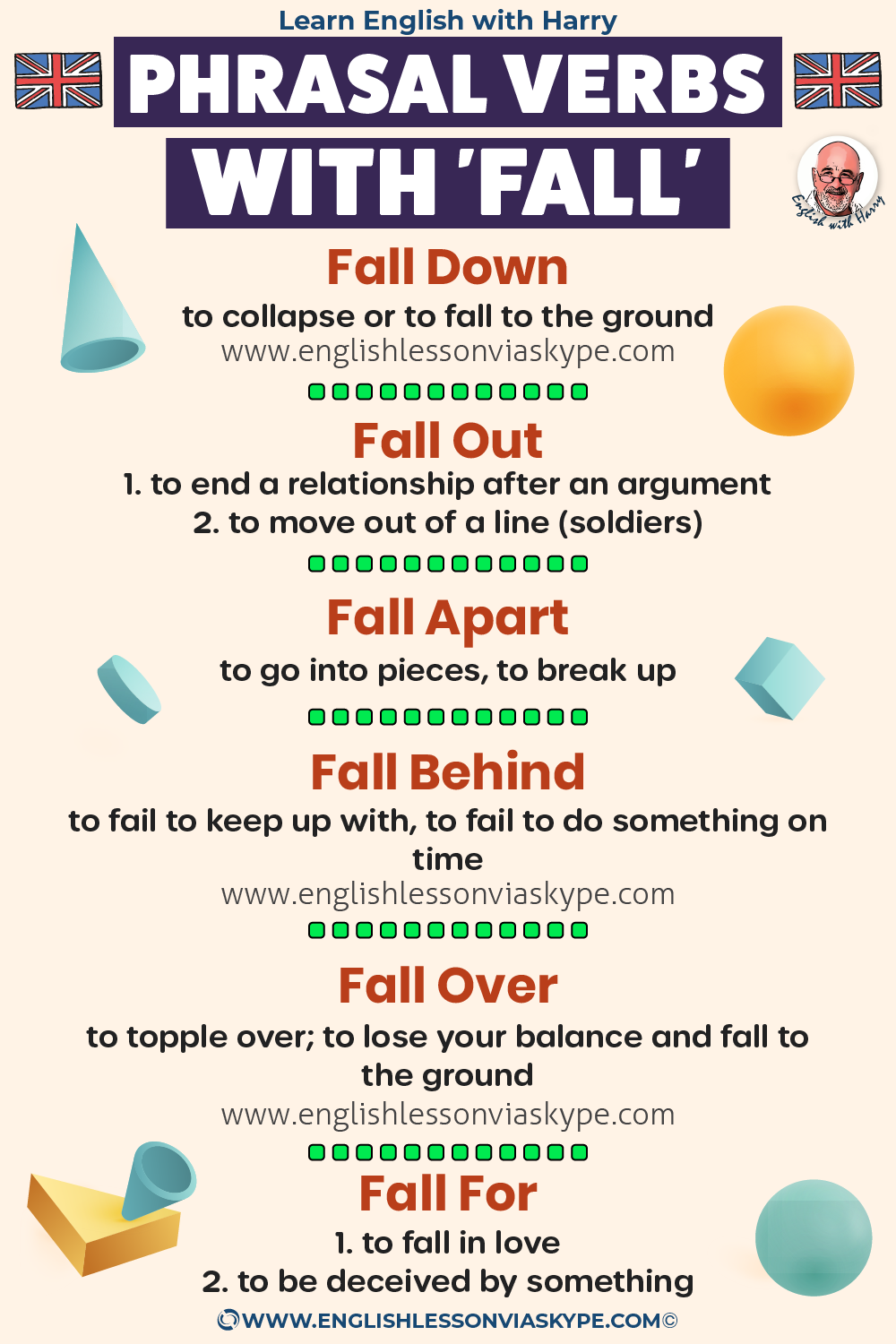 14 Phrasal verbs with Fall. Advanced English learning. Online English lessons on Zoom. Study advanced English at www.englishlessonviaskype.com