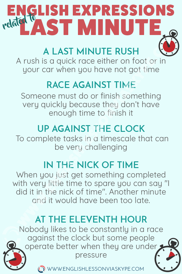 English Expressions related to last minute. Intermediate level English lessons. Easy way to improve English conversation skills. #learnenglish #englishlessons #englishteacher #ingles #aprenderingles