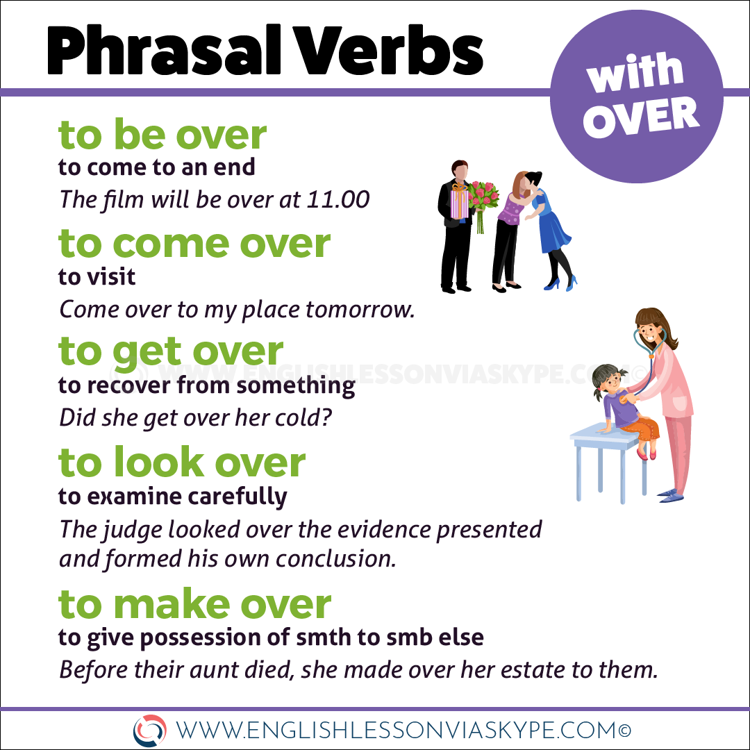 12 Phrasal Verbs with Over with meanings and examples. Pull over, take over, come over... www.englishlessonviaskype.com #learnenglish #englishlessons #tienganh #EnglishTeacher #vocabulary #ingles #อังกฤษ #английский #aprenderingles #english #cursodeingles #учианглийский #vocabulário #dicasdeingles #learningenglish #ingilizce #englishgrammar #englishvocabulary #ielts #idiomas