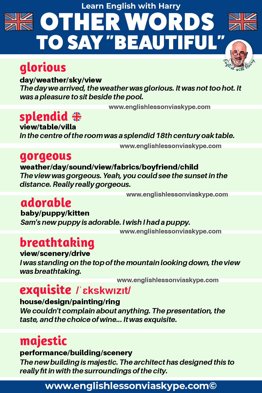 Other ways to say beautiful in English. Online English lessons on Zoom and Skype. Click the link and book your free trial lesson at englishlessonviaskype.com #learnenglish