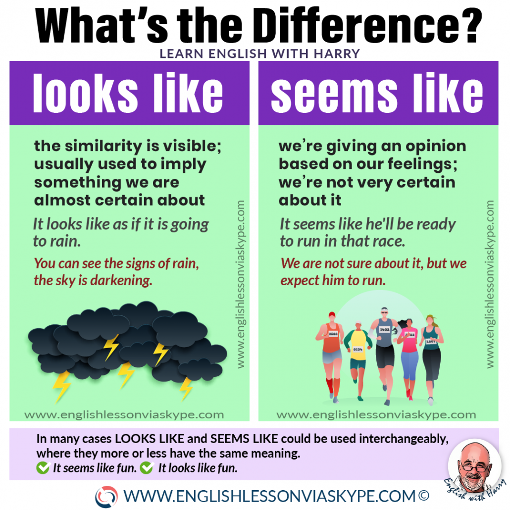 Difference between seem, look and appear. Seem and look an appear. Confusing words in English. Study advanced English #learnenglish