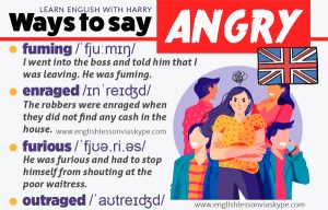 16 Ways to Say Angry in English. Improve English vocabulary www.englishlessonviaskype.com #learnenglish #englishlessons #tienganh #EnglishTeacher #vocabulary #ingles #อังกฤษ #английский #aprenderingles #english #cursodeingles #учианглийский #vocabulário #dicasdeingles #learningenglish #ingilizce #englishgrammar #englishvocabulary #ielts #idiomas