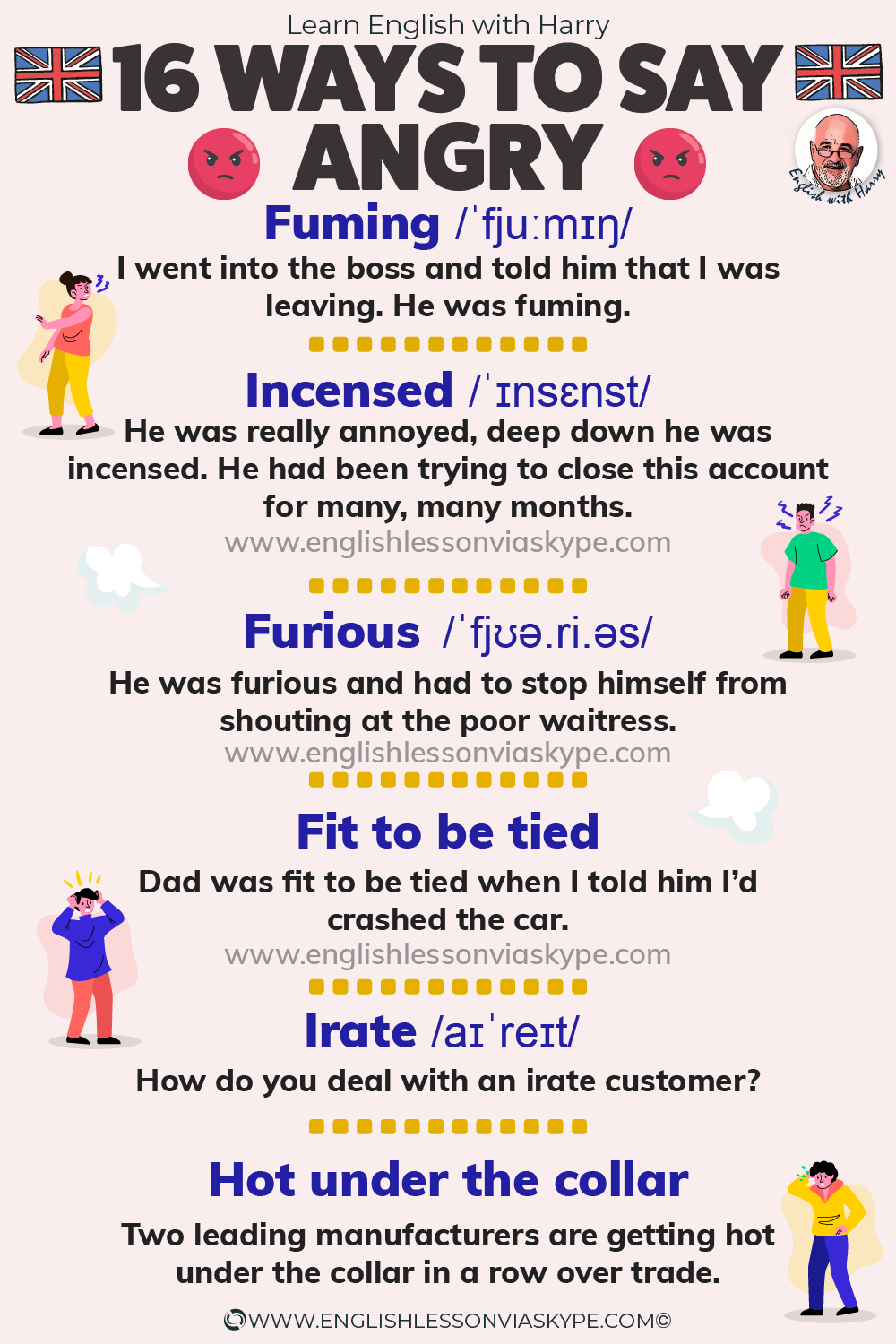 16 Better ways to say angry in English. Boost your vocabulary. Improve English to advanced level with www.englishlessonviaskype.com #learnenglish #englishlessons #EnglishTeacher #vocabulary #ingles #อังกฤษ #английский #aprenderingles #english #cursodeingles #учианглийский #vocabulário #dicasdeingles #learningenglish #ingilizce #englishgrammar #englishvocabulary #ielts #idiomas