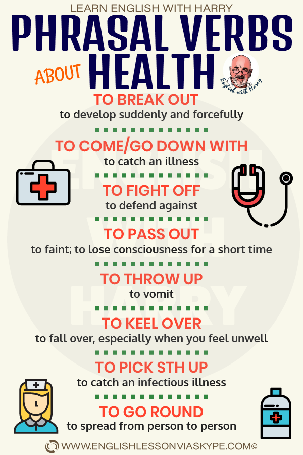 English phrasal verbs about health. Learn to speak about health and medical issues in English with www.englishlessonviaskype.com #learnenglish #englishlessons #tienganh #EnglishTeacher #vocabulary #ingles #อังกฤษ #английский #aprenderingles #english #cursodeingles #учианглийский #vocabulário #dicasdeingles #learningenglish #ingilizce #englishgrammar #englishvocabulary #ielts #idiomas