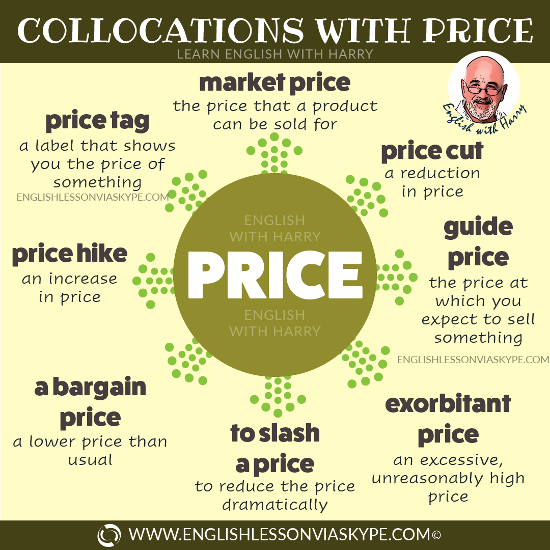 10 English collocations with Price. Useful expressions for business English. Includes an audio lesson. Learn English with Harry at www.englishlessonviaskype.com #learnenglish #englishlessons #EnglishTeacher #vocabulary #ingles #อังกฤษ #английский #aprenderingles #english #cursodeingles #учианглийский #vocabulário #dicasdeingles #learningenglish #ingilizce #englishgrammar #englishvocabulary #ielts #idiomas