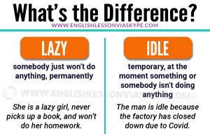 Difference between lazy and idle in English. From intermediate to advanced English with www.englishlessonviaskype.com #learnenglish #englishlessons #EnglishTeacher #vocabulary #ingles #английский #aprenderingles #english #cursodeingles #учианглийский #vocabulário #dicasdeingles #learningenglish #ingilizce #englishgrammar #englishvocabulary #ielts #idiomas