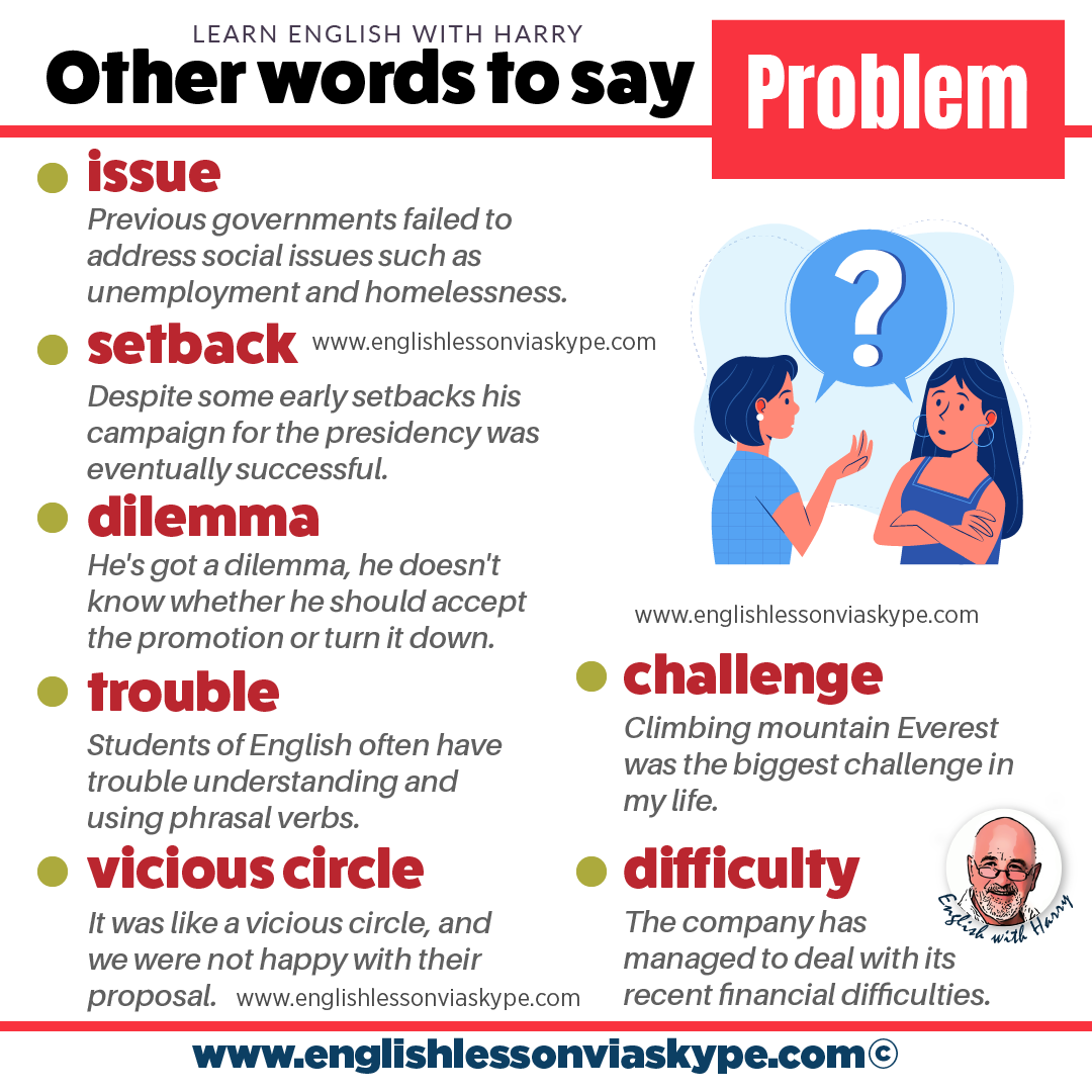 Advanced English vocabulary. Other words for problem in English. Advanced English lessons on Zoom and Skype. Study advanced English at englishlessonviaskype.com