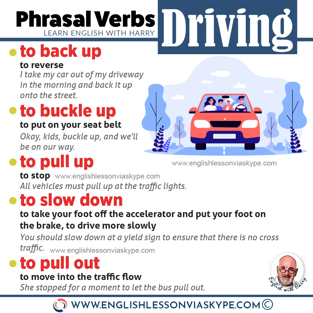 14 Phrasal verbs related to driving. From intermediate to advanced English with www.englishlessonviaskype.com #learnenglish #englishlessons #EnglishTeacher #vocabulary #ingles #английский #aprenderingles #english #englishidioms #learningenglish #esl #englishteacher