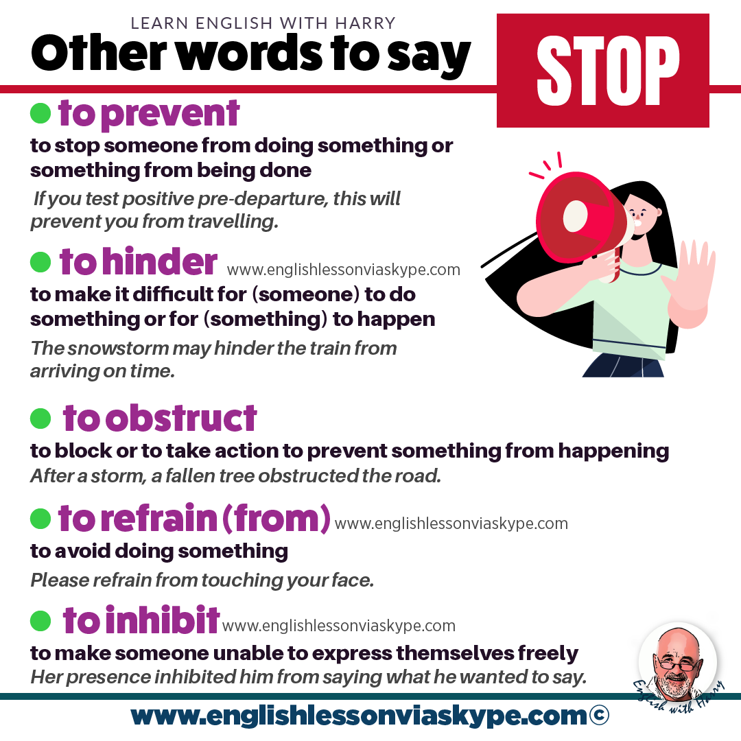 English vocabulary. Other ways to say stop in English. Improve English from intermediate to advanced with www.englishlessonviaskype.com #learnenglish #englishlessons #EnglishTeacher #vocabulary #ingles #английский #aprenderingles #english #englishidioms #learningenglish #esl #englishteacher