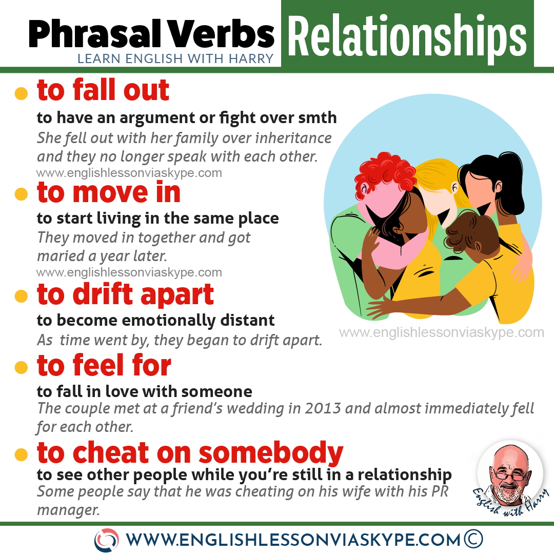 Learn English phrasal verbs about relationships. Boost your vocabulary. Improve English from intermediate to advanced with www.englishlessonviaskype.com #learnenglish #englishlessons #EnglishTeacher #vocabulary #ingles #อังกฤษ #английский #aprenderingles #english #cursodeingles #учианглийский #vocabulário #dicasdeingles #learningenglish #ingilizce #englishgrammar #englishvocabulary #ielts #idiomas