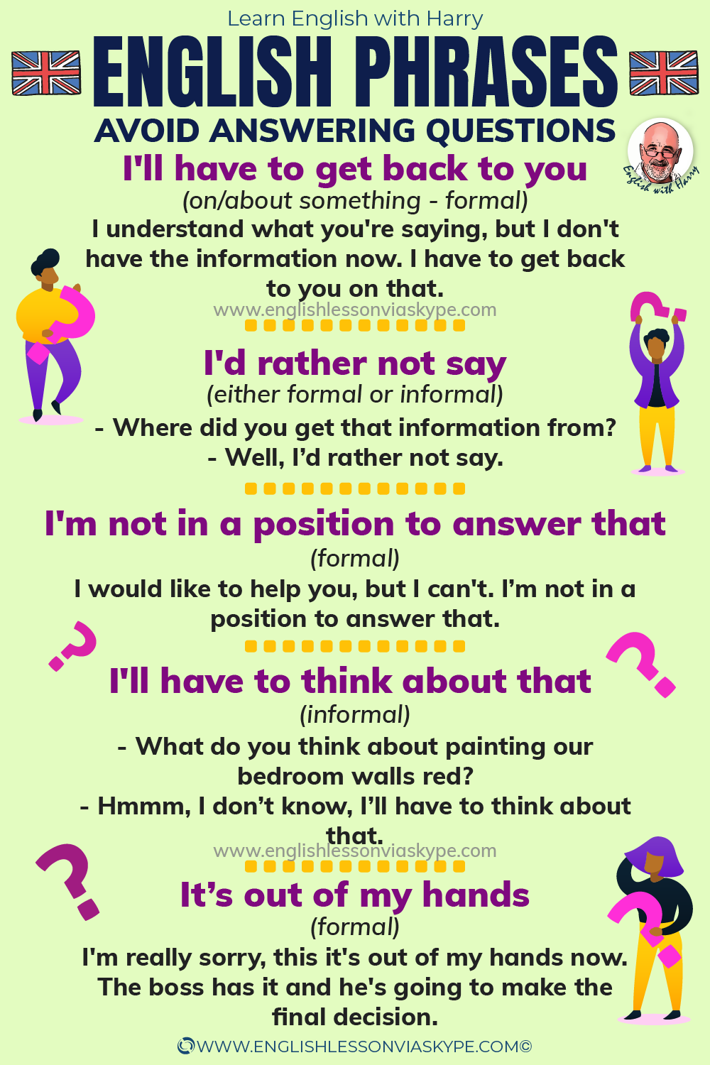 10 English phrases to avoid answering a question. Advanced English learning with www.englishlessonviaskype.com #learnenglish #englishlessons #EnglishTeacher #vocabulary #ingles #อังกฤษ #английский #aprenderingles #english #cursodeingles #учианглийский #vocabulário #dicasdeingles #learningenglish #ingilizce #englishgrammar #englishvocabulary #ielts #idiomas