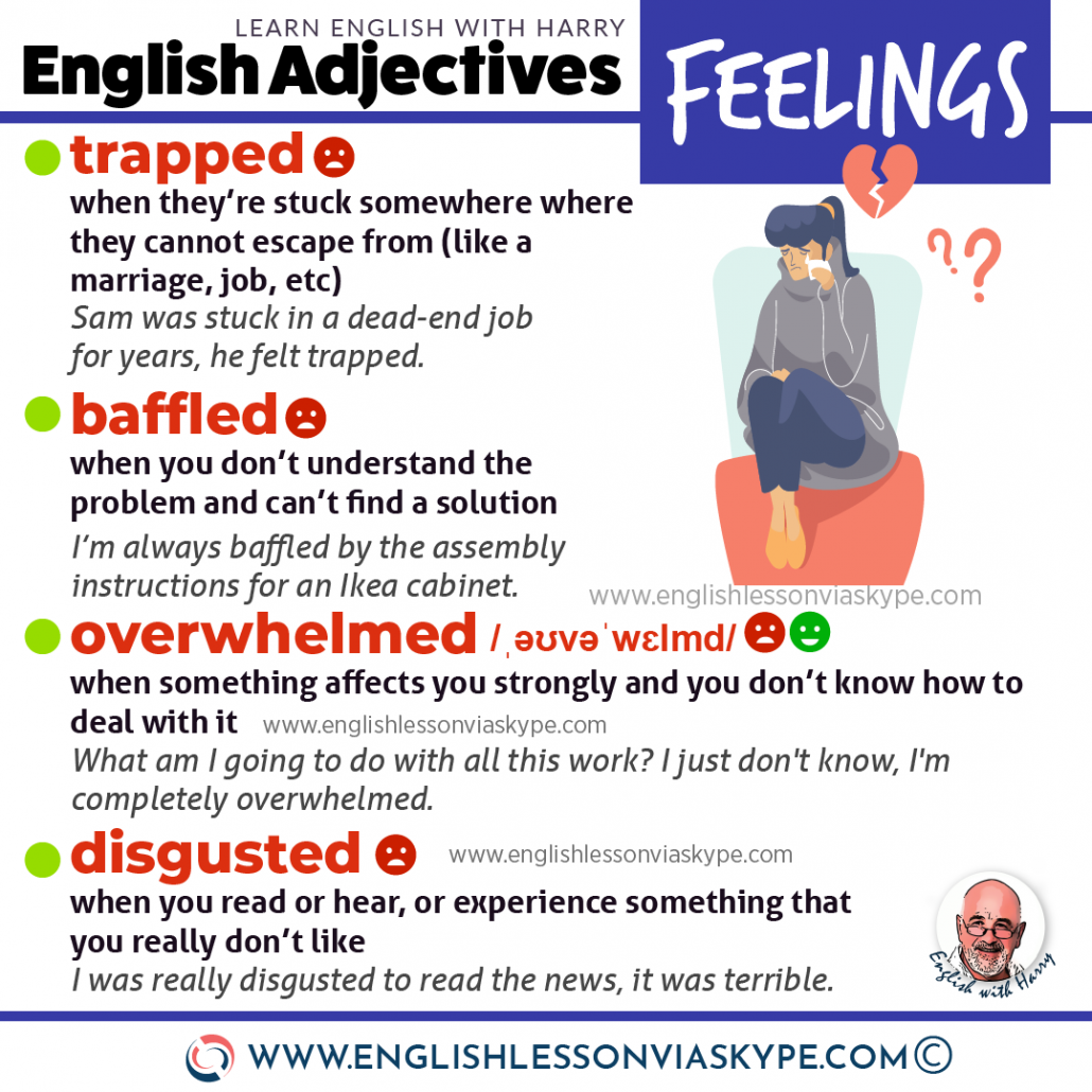Learn useful adjectives to describe your feelings in English. Advanced English lessons on Zoom and Skype at www.englishlessonviaskype.com #learnenglish #englishlessons #EnglishTeacher #vocabulary #ingles #อังกฤษ #английский #aprenderingles #english #cursodeingles #учианглийский #vocabulário #dicasdeingles #learningenglish #ingilizce #englishgrammar #englishvocabulary