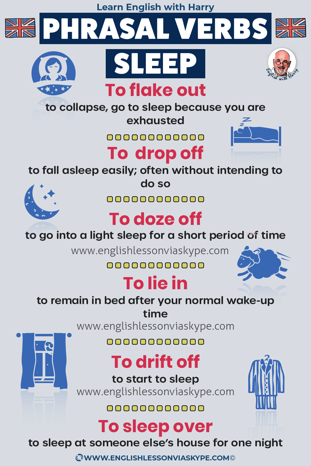 Phrasal verbs connected with sleep. Difference between drop off and doze off. Advanced English lessons on Zoom and Skype at www.englishlessonviaskype.com #learnenglish #ingles