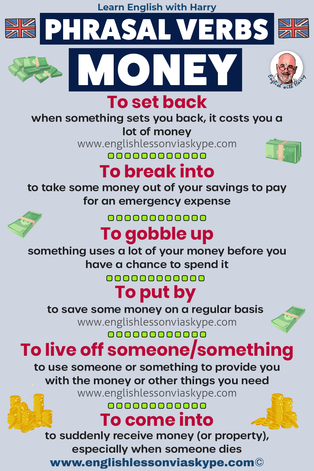 Phrasal verbs related to money. With meanings and examples. Study English advanced level. Speak better English with Harry transcript. www.englishlessonviaskype.com #learnenglish #englishlessons