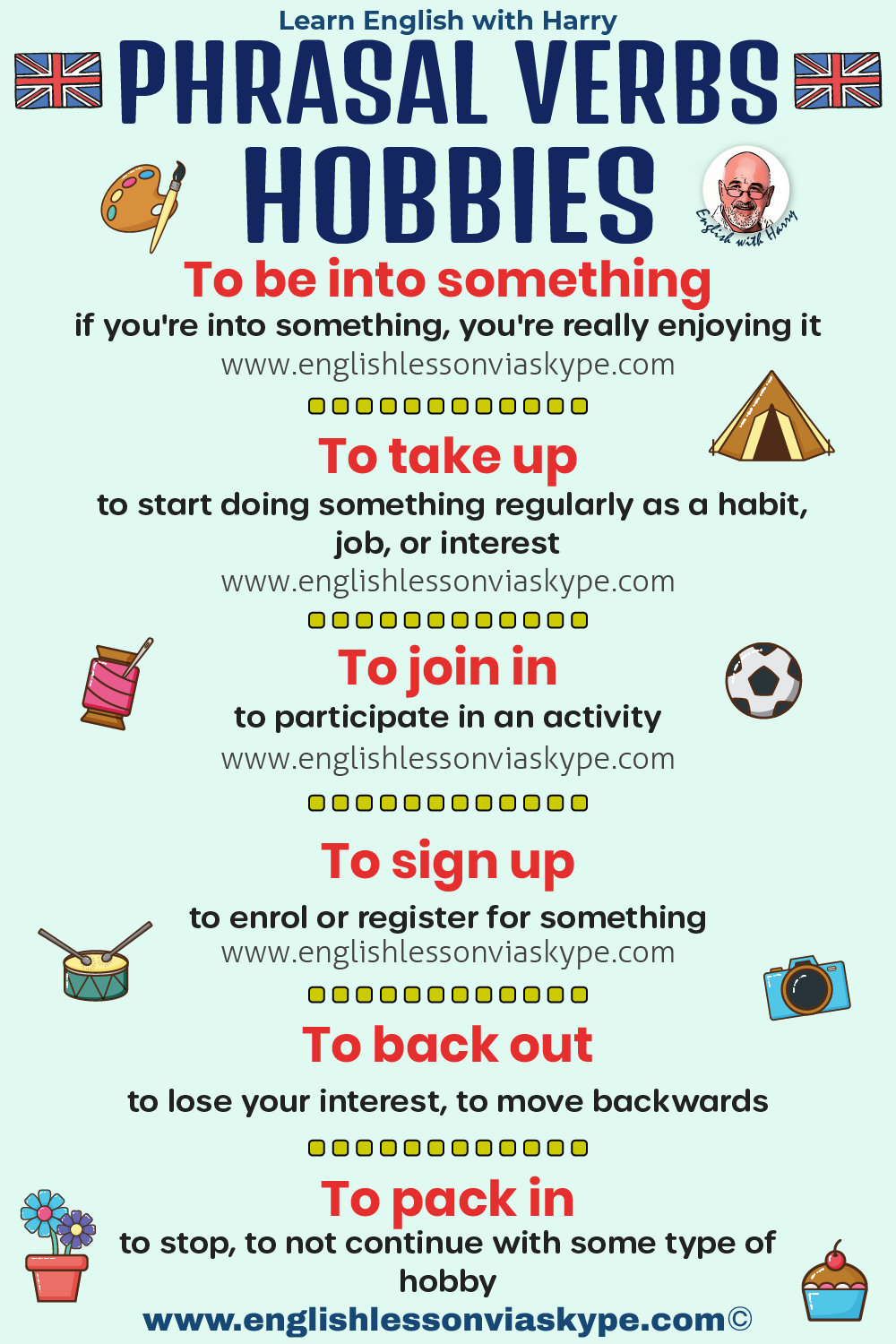 Phrasal verbs for hobbies and activities. Advanced English learning. English lessons on Zoom at www.englishlessonviaskype.com #learnenglish #englishlessons #EnglishTeacher #vocabulary #ingles