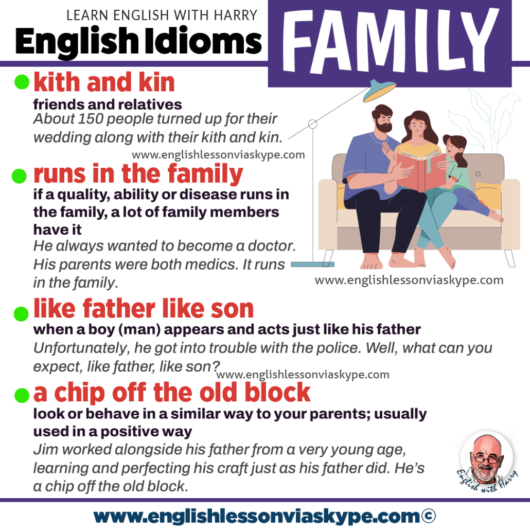 Learn family idioms in English. Advanced English learning. Online English lessons on Zoom at www.englishlessonviaskype.com #learnenglish #englishlessons #EnglishTeacher #vocabulary #ingles