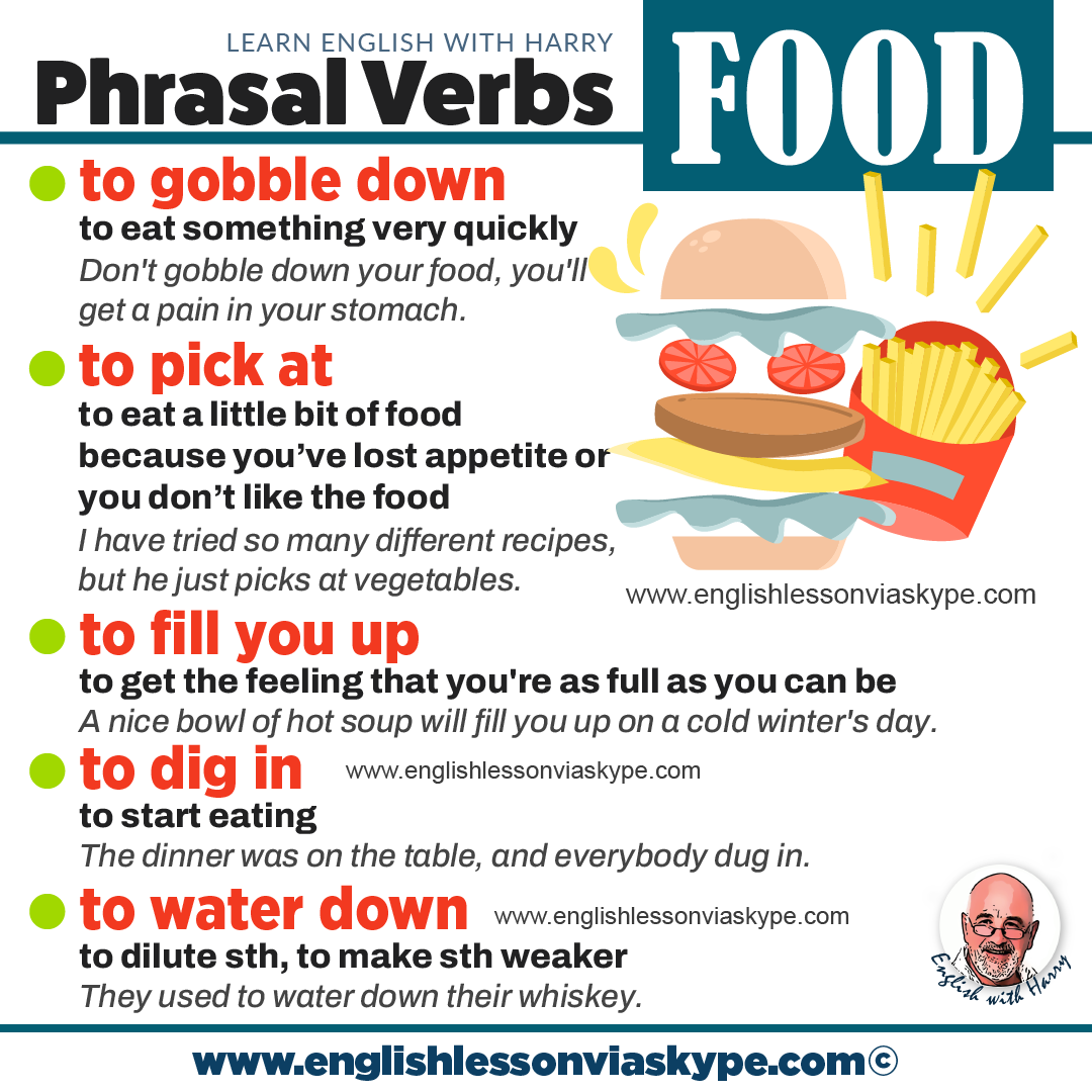 Phrasal verbs related to food and drink. Advanced English learning. Online English lessons on Zoom at www.englishlessonviaskype.com #learnenglish #englishlessons #EnglishTeacher #vocabulary #ingles