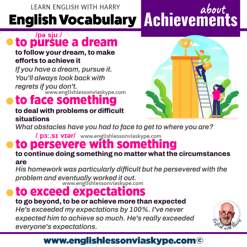 English vocabulary about achievements. Study English advanced level at englishlessonviaskype.com #learnenglish #englishteacher