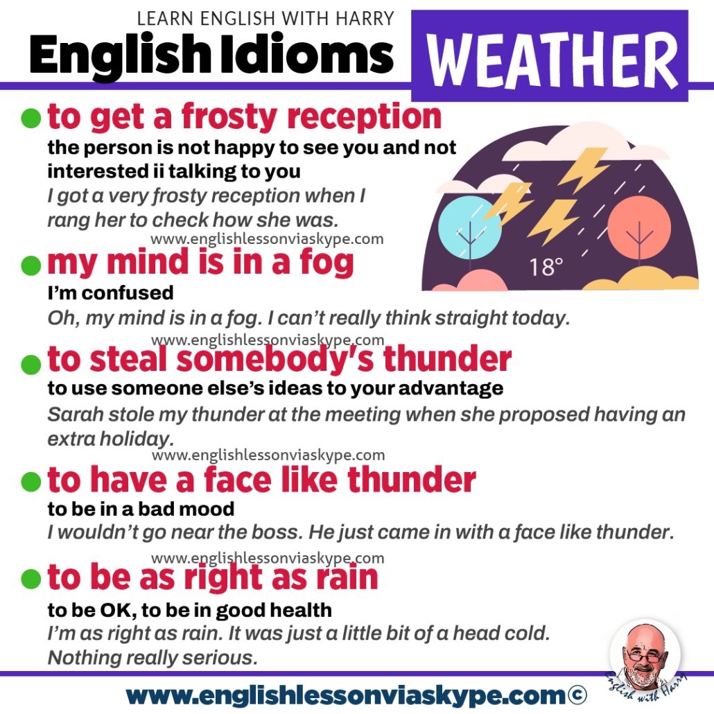 Weather idioms in English. Study English advanced level. Online English lessons at www.englishlessonviaskype.com. Click the link.