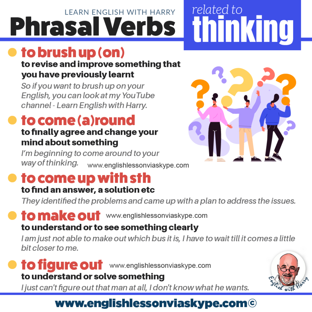 Phrasal verbs about thinking and learning. Advanced English lessons on Zoom and Skype. Click the link and book your free tiral lesson at englishlessonviaskype.com #learnenglish