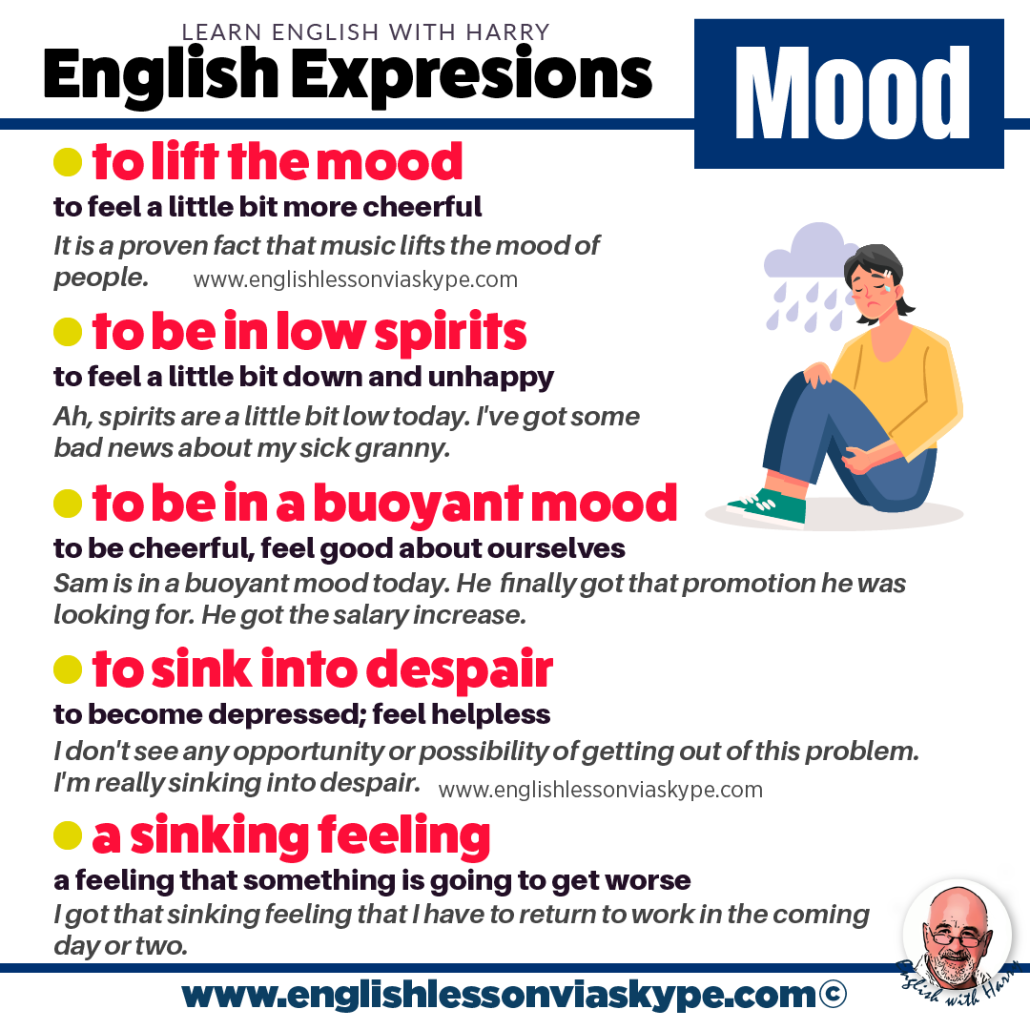 C1 English expressions for moods. Advanced English lessons on Zoom and Skype. Click the link and book your free trial lesson at englishlessonviaskype.com #learnenglish