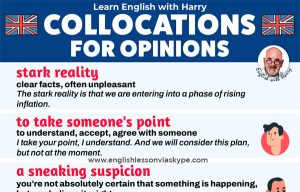 English collocations for opinions. e for English proficiency exams. Online English lessons at englishlessonviaskype.com #learnenglish