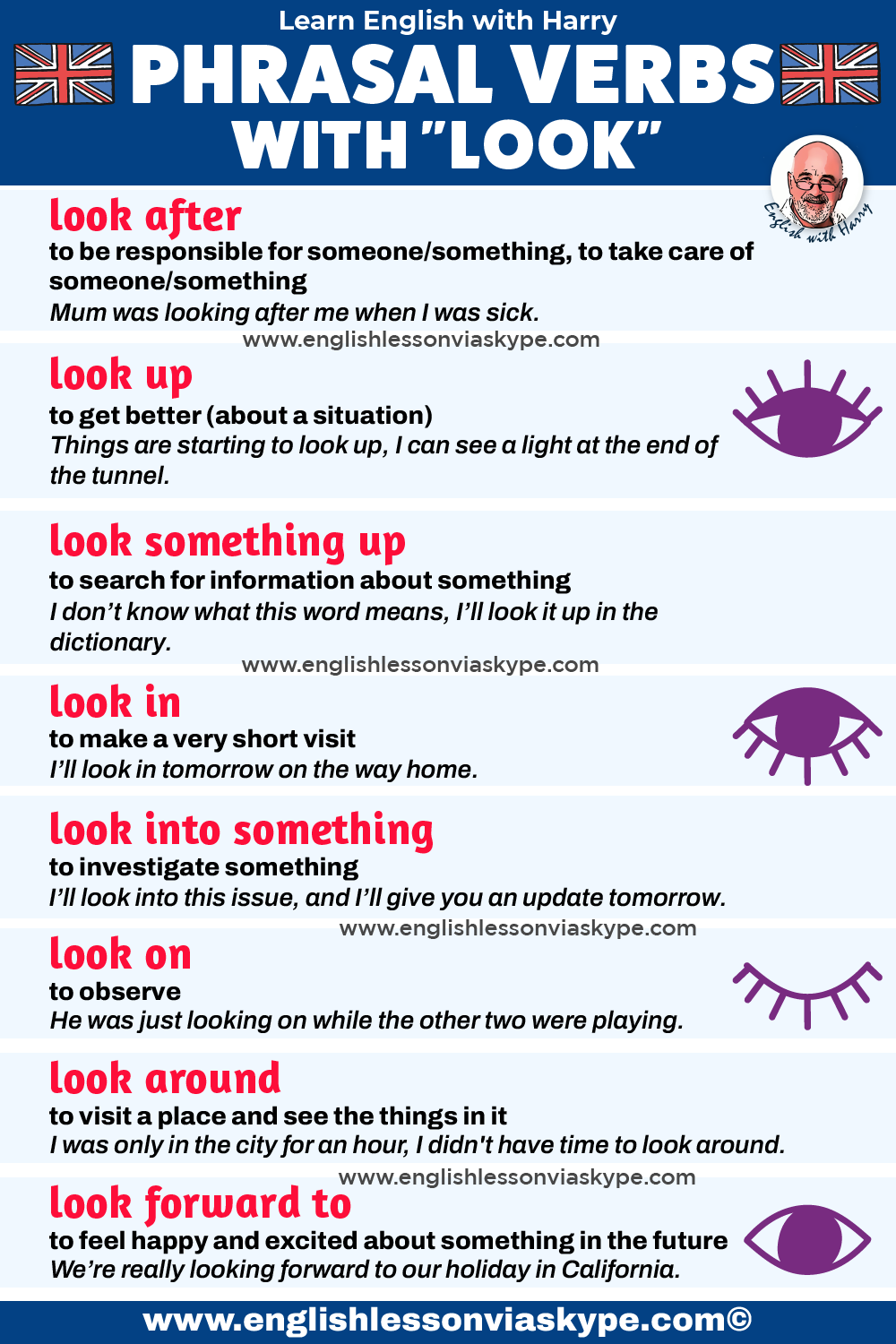 Phrasal verbs with look. Online English lessons on Zoom and Skype. Click the link and book your free trial lesson at englishlessonviaskype.com #learnenglish