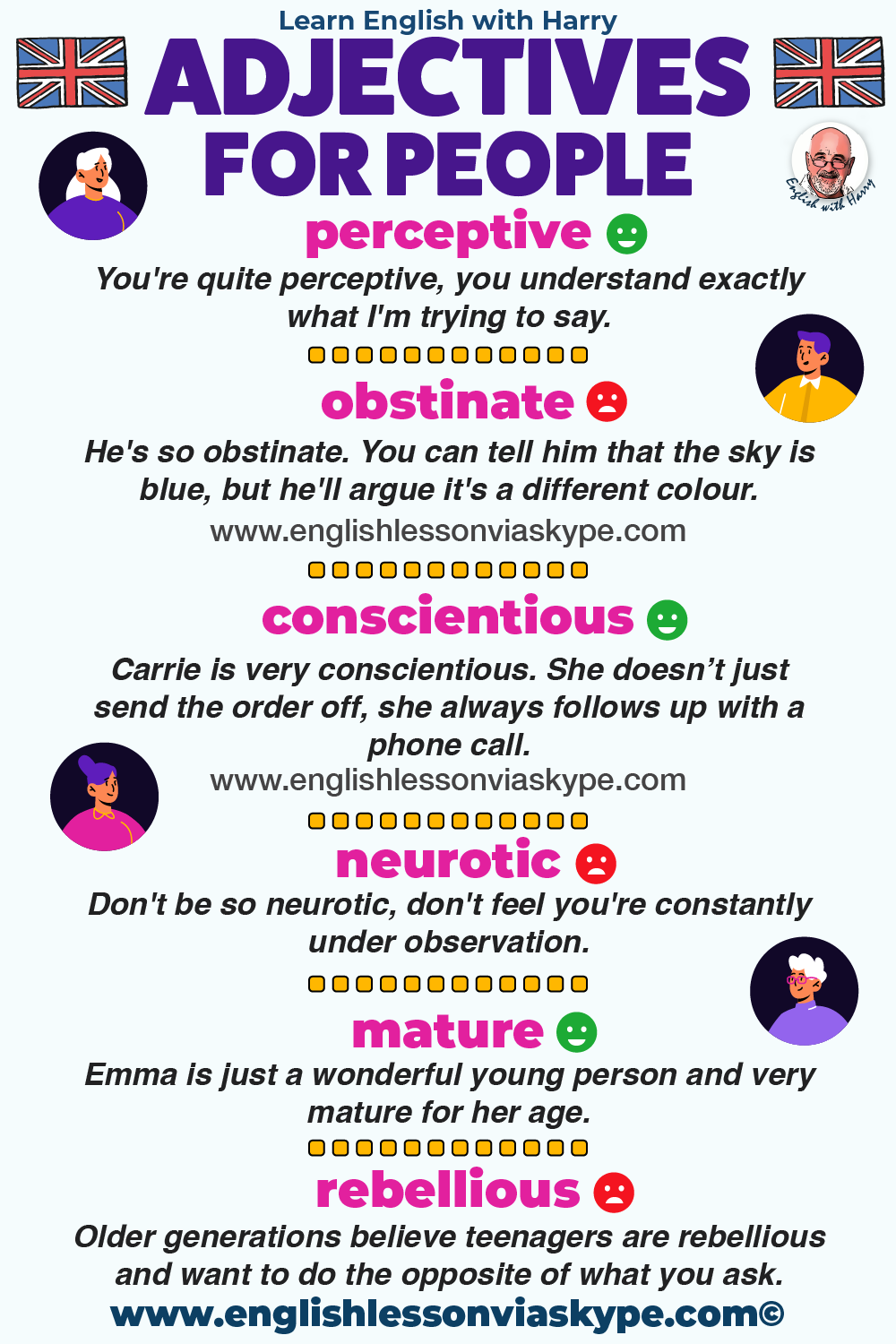 Learn advanced adjectives to describe a person in English. Advanced English lessons on Zoom and Skype. #learnenglishnglish.