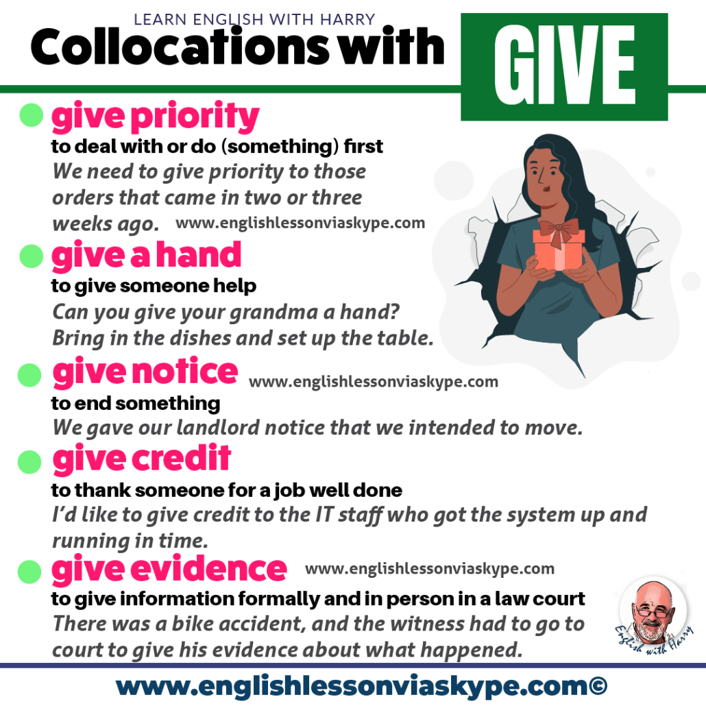 English collocations with give. Advanced English lessons on Zoom and Skype. #learnenglish
