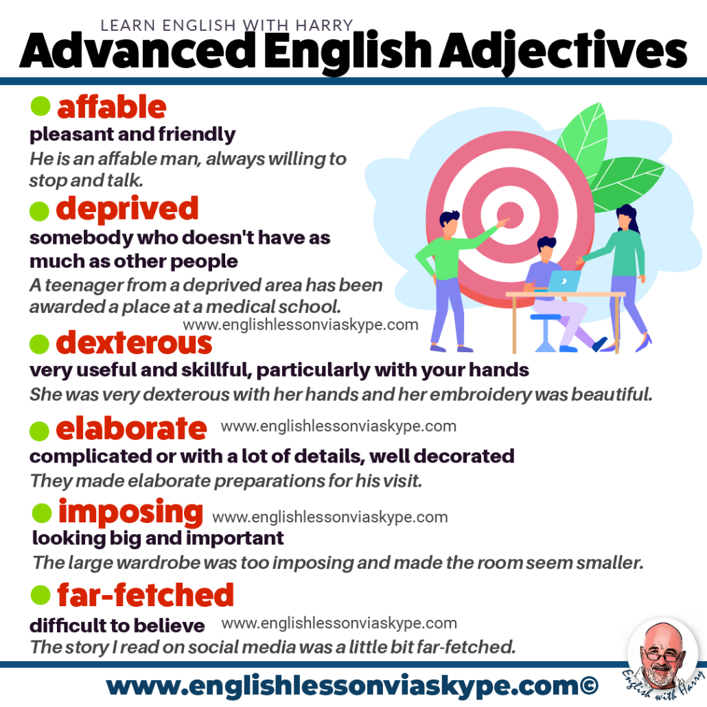 Learn 20 advanced adjectives in English. Advanced English lessons on Zoom and Skype. #learnenglishnglish