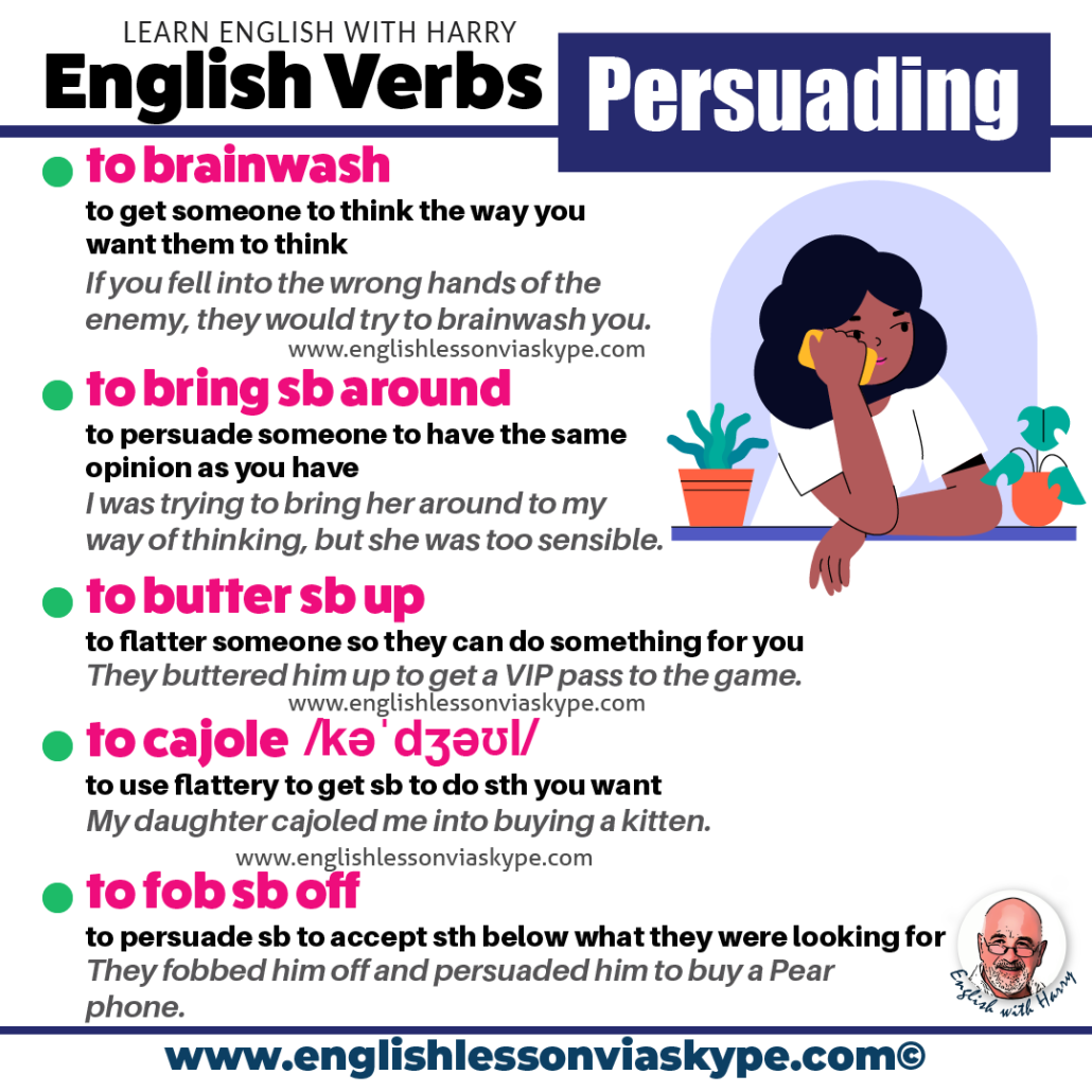 Advanced English verbs for persuading. Advanced English lessons on Zoom and Skype. Improve English speaking and writing skills. #learnenglishnglish