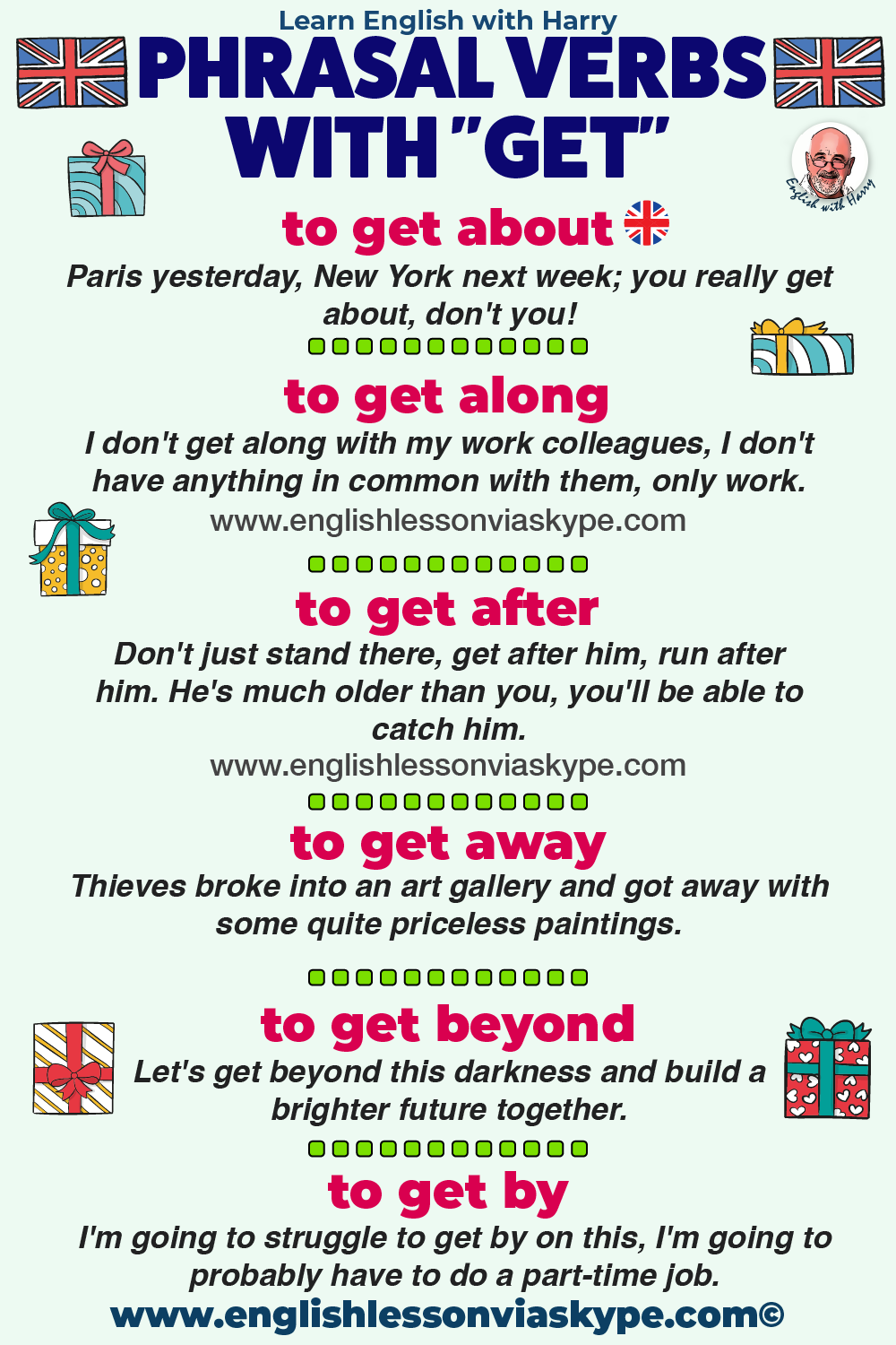 30 Phrasal verbs with get. Advanced English lessons on Zoom and Skype. Improve English speaking and writing skills. #learnenglishnglish