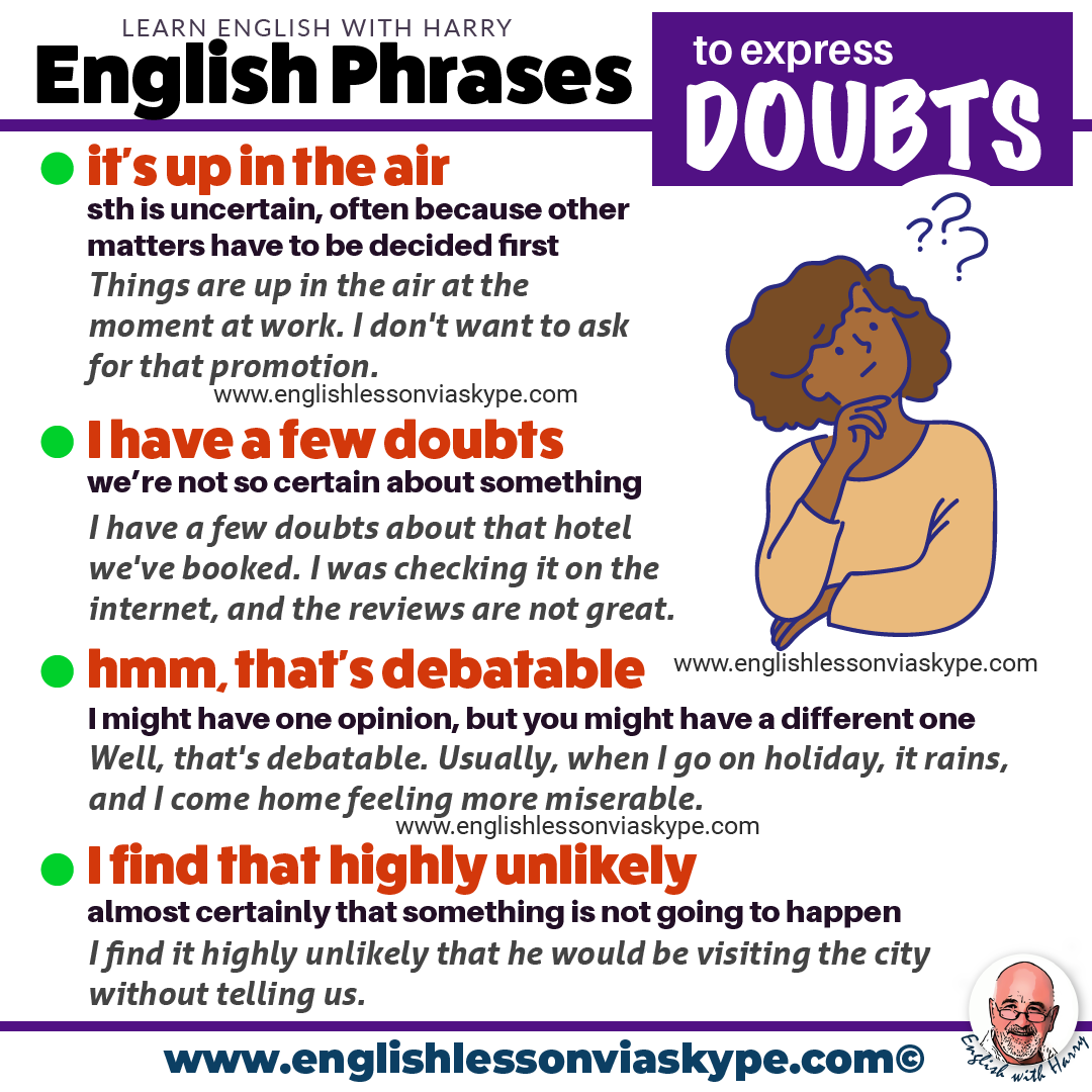 Express doubts and uncertainty in English. Useful phrases for speaking. Improve English speaking. Advanced English lessons on Zoom and Skype. Improve English speaking and writing skills. #learnenglish